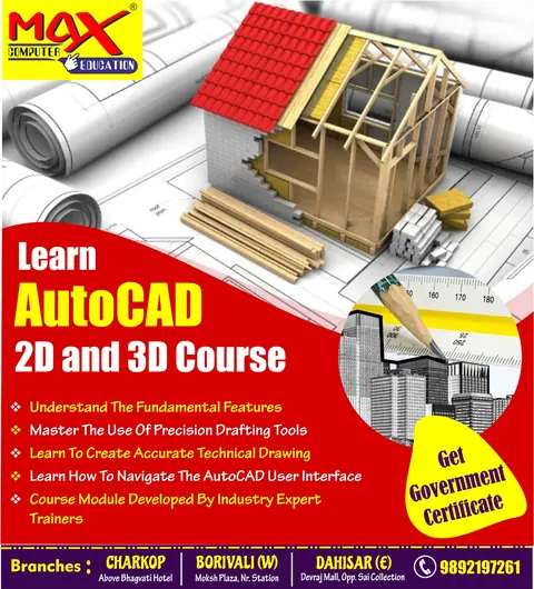 AutoCAD 2D and 3D course poster covering drafting tools and technical drawing fundamentals.
