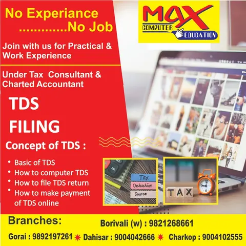 TDS Filing course poster covering the basics of TDS, computing TDS and filing TDS returns online.