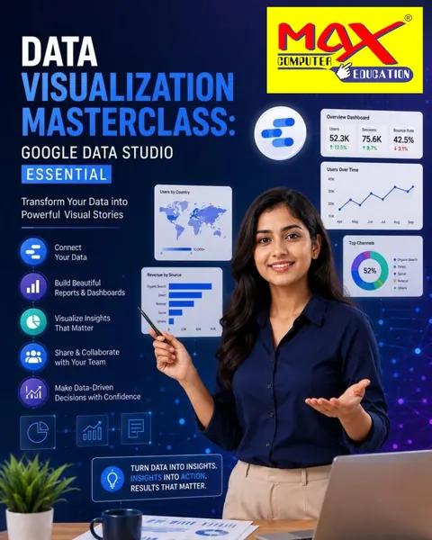 Data Visualization Masterclass poster: connect your data, build reports and dashboards, and share insights