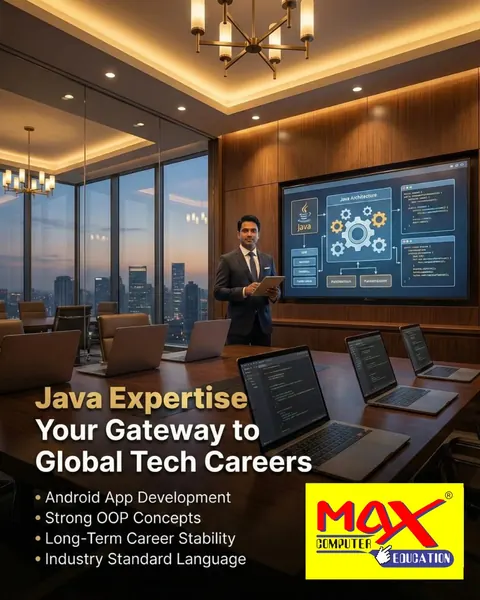 Java poster: Java expertise as a gateway to global tech careers, Android app development and strong OOP concepts