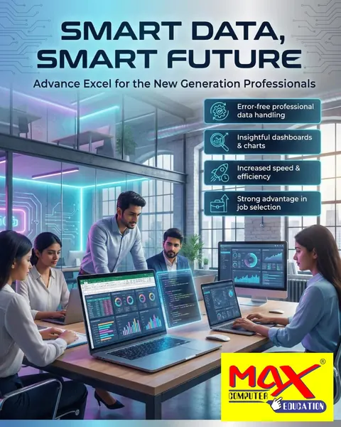 Advance Excel poster: error-free data handling, insightful dashboards and charts, speed and efficiency